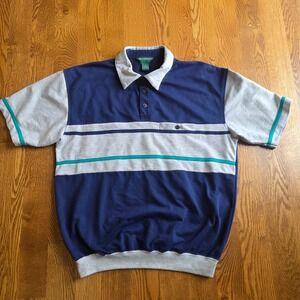 Vintage 80s Hill & Archer Mens Large Blue Gray Striped Short Sleeve Polo Shirt